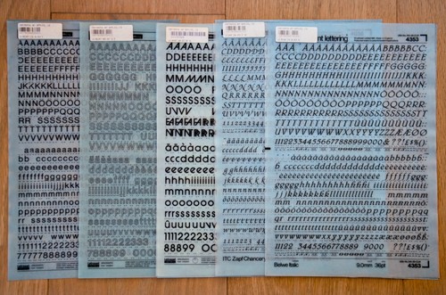 Cinque fogli letraset tipo - fogli,