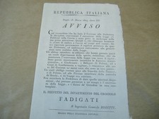 MANIFESTO NAPOLEONICO REGGIO EMILIA 1804 NUOVE DISPOSIZIONI SULLA CACCIA