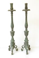 Candelabri antichi in ottone fine 700 arte sacra coppia candelieri oltre 60 cm
