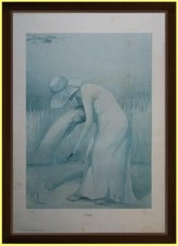 Estate modella e raccolta del grano Fotolitografia Innocenzo Melani certificato