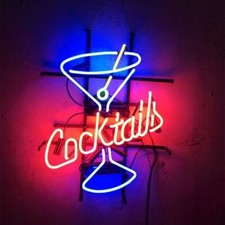 Insegna Luminosa Neon Cocktails Martini Cocktail Pub 17"X14" Lampada Bar Birra Vero Vetro