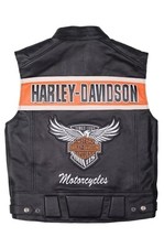 Harley Davidson Gilet da uomo in pelle nera da motociclista Passing Link per ...