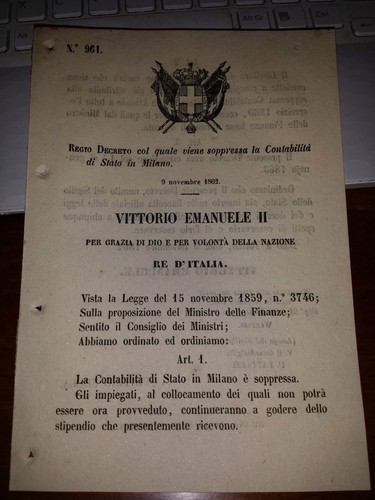 Regio decreto 1862 col - col, quale