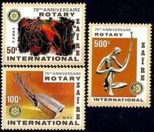 Zaire 1980 Rotary Donna/Disegno Strumento Musicale Statua Scultura Set 3v MNH