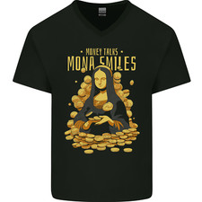 T-shirt da uomo collo a V cotone Money Talks Monna Lisa Smiles Cash Hustle