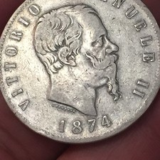 VITTORIO EMANUELE II (1861-1878) 5 Lire 1874 M MILANO  ARGENTO '900