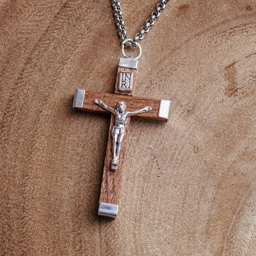 Collana crocifisso legno - collana,