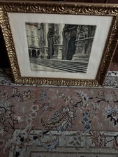 Quadro Vecchia Milano  Acquaforte Colorata A Mano Duomo Inizio XX Secolo 