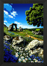 Stonehenge paesaggio con fiori - con,