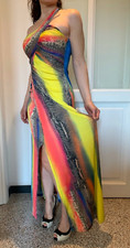 Abito estivo lungo monospalla elasticizzato multicolore con spacco