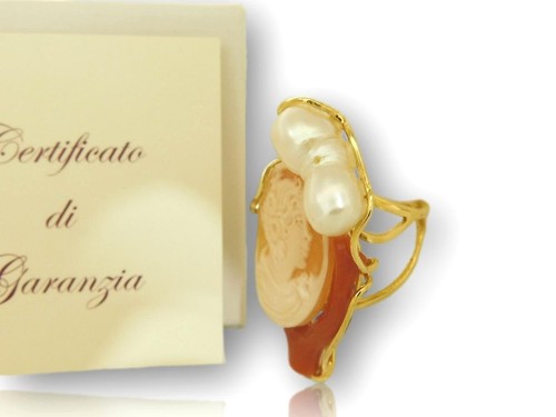 Anello corallo cammeo - cammeo, donna