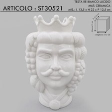 Statua scultura testa di Moro re bianco  22h cm bomboniera in ceramica Caltagiro