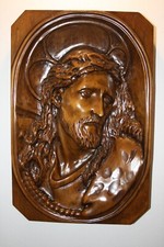 Scultura bassorilievo in legno volto Gesù Cristo