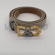 CINTURA DONNA DOLCE GABBANA PELLE CIPRIA/AZZ LOGO DORATO 85 CM