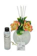 Diffusore in porcellana di Capodimonte 8" con rose arancioni e rosa