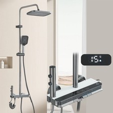 Sistema Doccia Acciaio Inox Rubinetto Doccia Massaggiante con Doccetta Kit Doccia LED Bianco