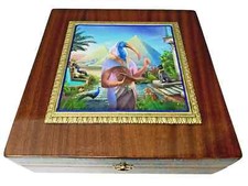 Artesanal Decorative Wooden Box Egypt God Thoth with Horus Amulet - New.