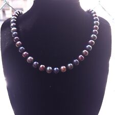 collana di perle nere multicolor riflessi cangianti 9mm chiusura in argento