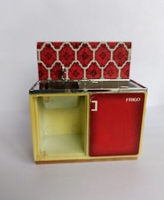 Vintage Lundby dolls house kitchen sink & fridge unit ~ red splashback Frigo