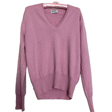 Maglione Brora Classic puro cashmere rosa pazzo scollo a V UK 12 - super qualità
