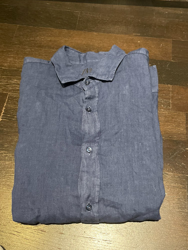 Zara camicia uomo lino blu - camicia,