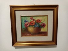 Quadro dipinto vaso con fiori