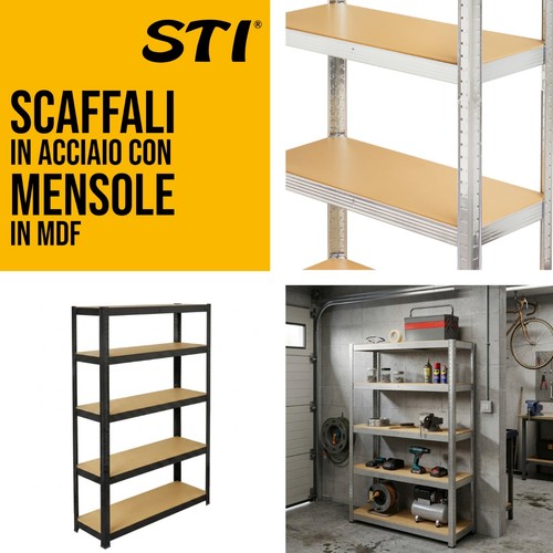 Scaffale metallo ripiani mdf - metallo, 5