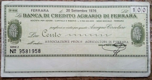 Assegno cartamoneta della - assegno,