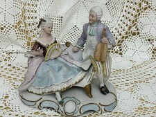 Stupenda Statuetta Dama Con Musico Stile Capodimonte Vintage 