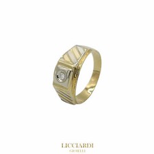 Anello solitario uomo oro bicolore 18kt e diamante