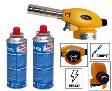 SALDATORE BRUCIATORE SVERNICIATORE CANNELLO A GAS ACC.PIEZO +2 CARTUCCE 227 gr