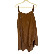 Abito Krista Larson taglia unica marrone 100% seta perline slip autunno matrimonio Lagenlook