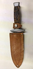 Coltello da caccia Boy Scout Vintage con fodero in cuoio Lama 11,5 cm.
