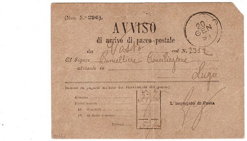 Avviso arrivo pacco postale - di,