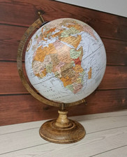 SCONTO 20 % MAPPAMONDO DECORATIVO BASE LEGNO H 38 ARREDO SFERA ø 25 Cm. BIANCO