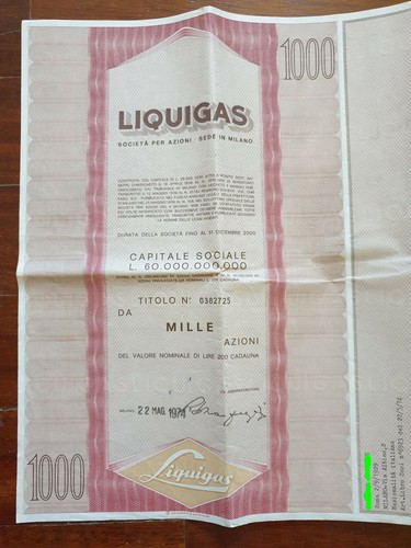 Liquigas 1974 titolo azionario - liquigas,