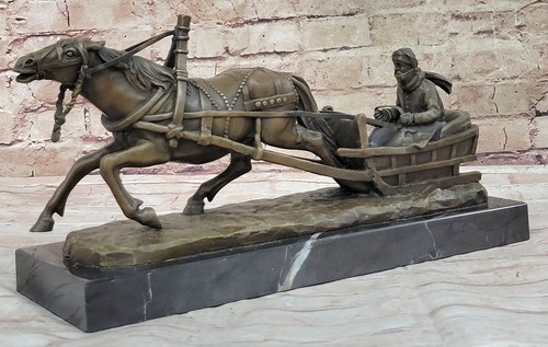 Bronzo scultura uomo slitta - bronzo,