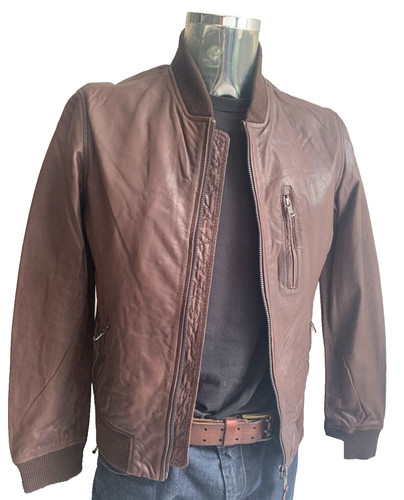 Brown real leather - leather, bomber