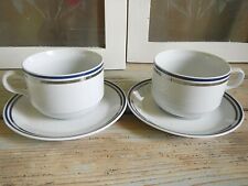 1960 Modernariato Porcellana Kahla 2 x Tazza Piatto Tè  Filo Platino & Blu