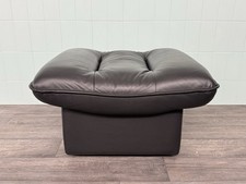 Poggiapiedi Italiano In Pelle Nera Anni 80 Grande Pouf Made In Italy