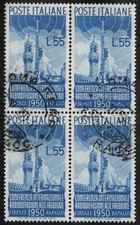 Repubblica 1950 - Radiodiffusione. L.55 azzurro, quartina.