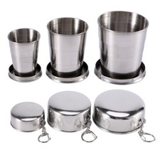 Tazza da viaggio pieghevole in acciaio inox tazza portatile da esterno con portachiavi nuova
