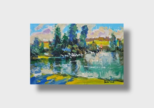 Dipinto olio stagno - , pittore
