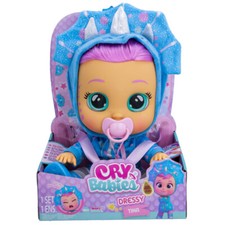 Cry Babies Dressy Tina Baby Doll interattivo con vestiti dinosauro blu giocattoli per bambini
