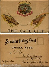 USA, OMAHA NEBRASKA, CARTOLINA PIEGHEVOLE SOUVENIR, 20 IMMAGINI, DATATA 1918 m