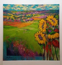 Quadro Dipinto Paesaggio con girasoli Olio Cm60x60 De Lorenzo Carlo 