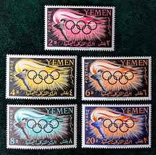 YEMEN 1960 Mi200-4 Olimpiadi Roma Torcia Anelli Set Francobollo Timbro MNH