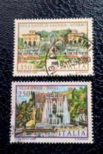 1982 ITALIA FRANCOBOLLI VILLA BAGNAIA VT e VILLA d'ESTE  da L.350 e L. 250 USATO