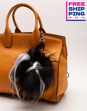 RRP €595 FENDI ROMA capra e argento pelliccia di volpe mostro ciondolo portachiavi pelle a contrasto