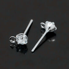 5 coppie Perno per orecchini  in ottone con strass 15x5mm colore argento  chiaro